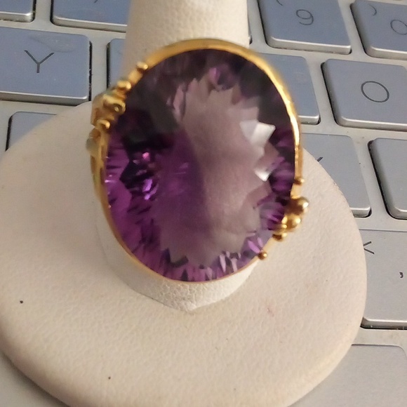 Gorgeous 40ct natural African unenhanced amethyst cocktail ring Size 8.25 💜 - Picture 6 of 6